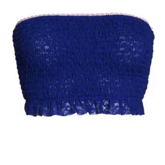 NWT FREE PEOPLE Anthropologie Callie Blue Smocked Bandeau Bralette Bra Top - Picture 4 of 7